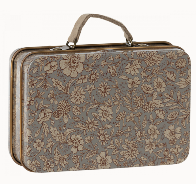 Maileg resväska plåt 7cm blossom grey