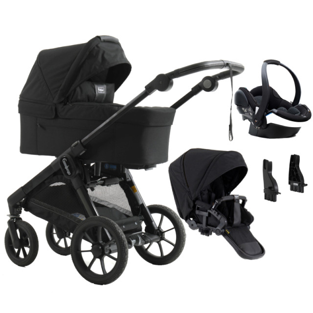 Emmaljunga NXT310 Black Ecco flat duovagn inkl babyskydd iZi Go Modular by BeSafe LIMITED EDITION