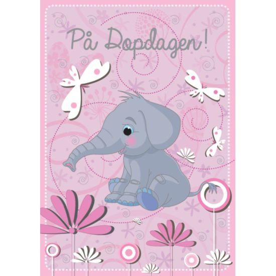 Spaderteam kort på dopdagen elefant rosa