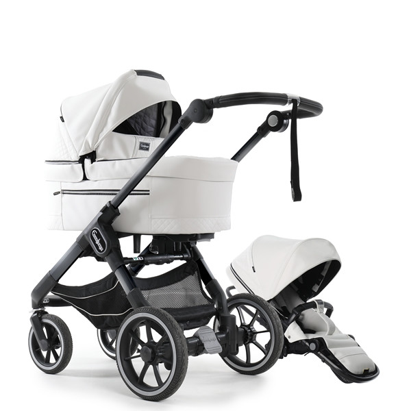 Emmaljunga 2023 NXT90 De Luxe duovagn polar white leatherette, välj mellan 3 olika chassi