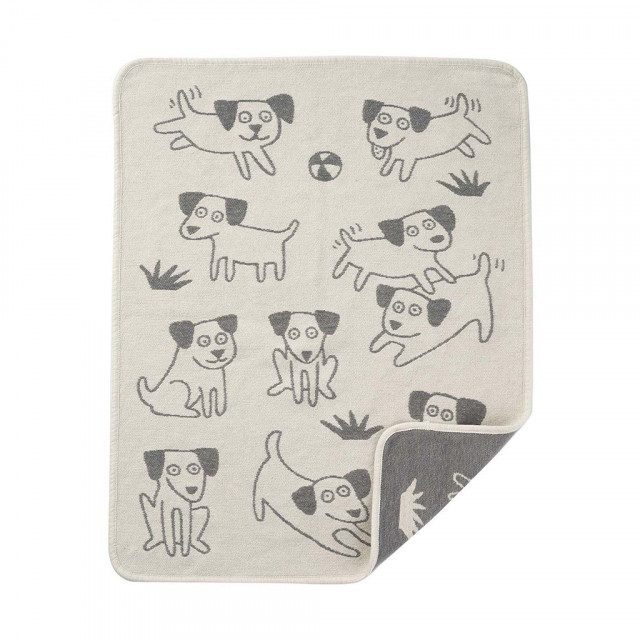 Klippan yllefabrik filt chenille playful puppies grå 70x90 cm