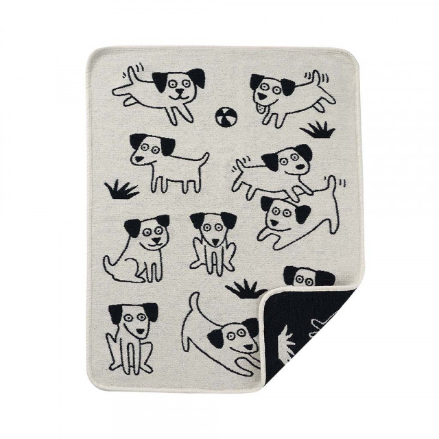 Klippan yllefabrik filt chenille playful puppies svart 70x90 cm