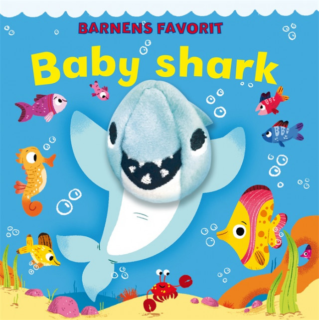 Baby shark. bok med fingerdocka