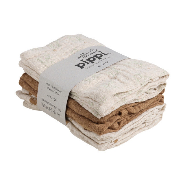 Pippi muslinfilt organic 6-pack almond 65x65cm