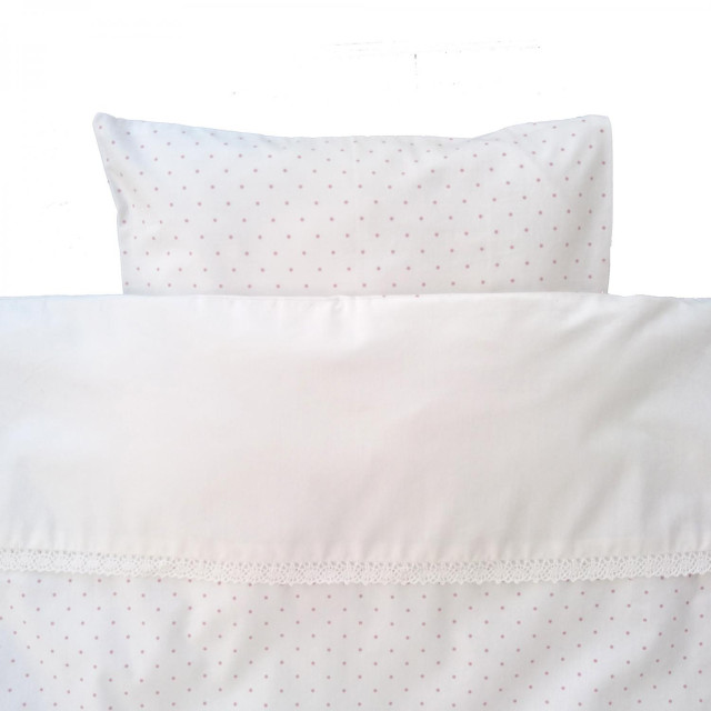 Summerville påslakanset spjälsäng dotty vit/rosa spets