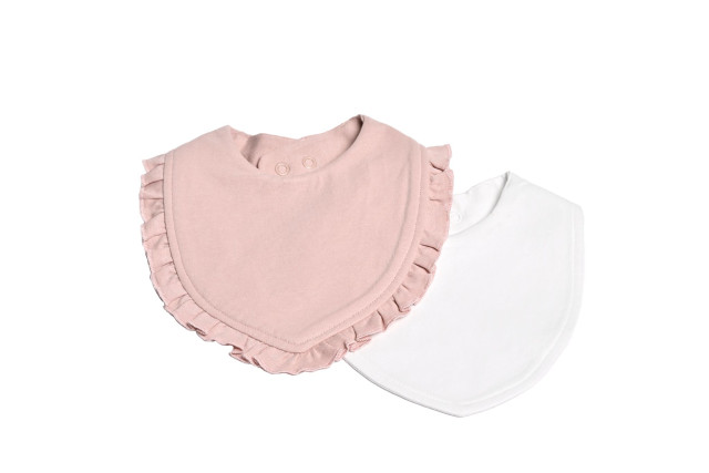 Mini dreams bib volang/slät rosa/vit 2-pack