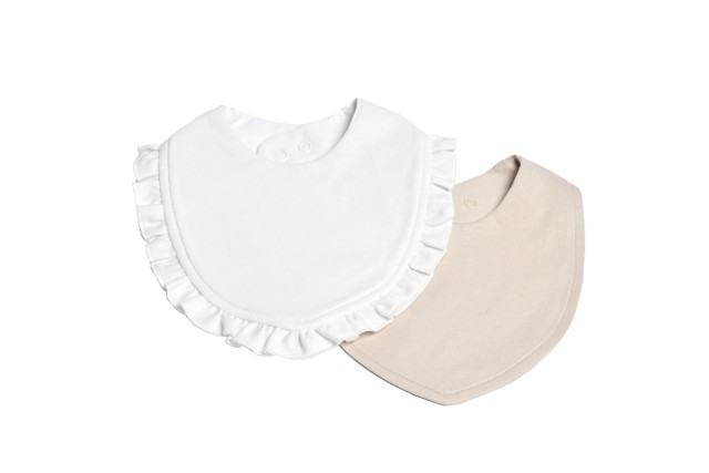 Mini dreams bib volang/slät vit/sand 2-pack