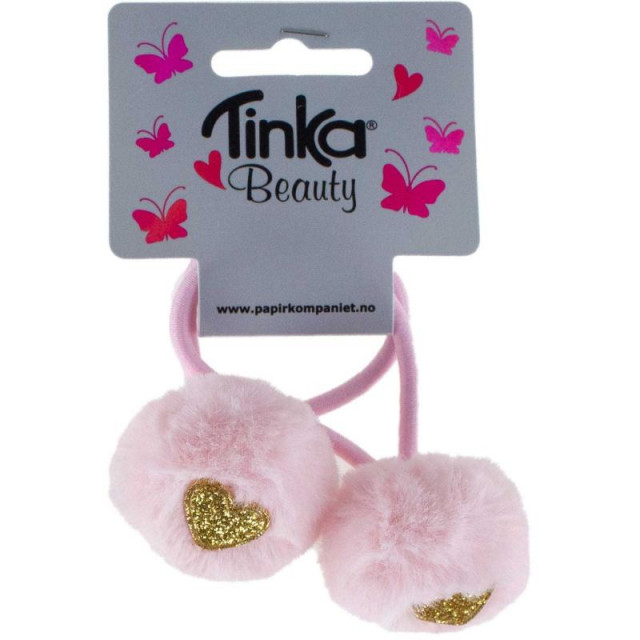Tinka hårsnodd pom-pom guld/rosa
