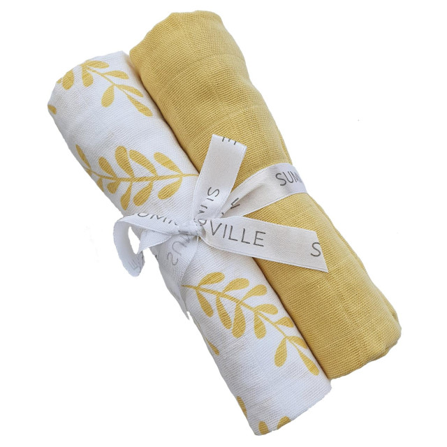 Summerville muslinfilt floral sun yellow 2-pack 70x70cm