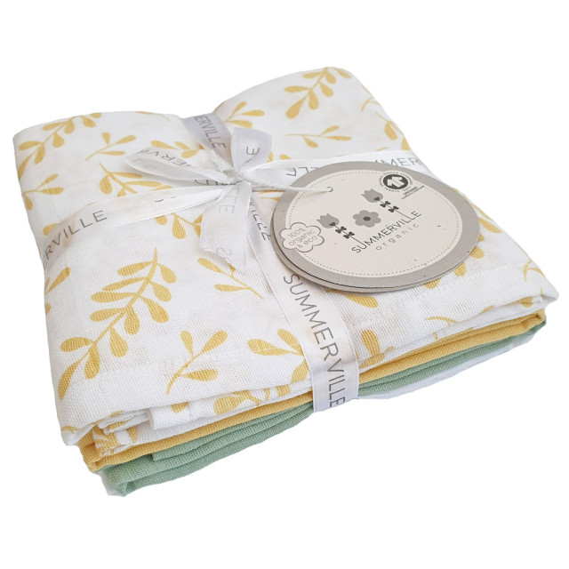 Summerville muslinfilt floral yellow 4-pack 70x70cm