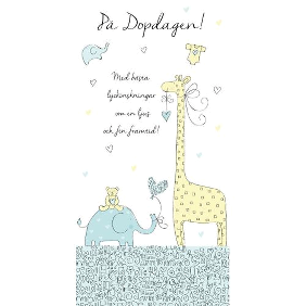 Spaderteam kort på dopdagen med giraff blå