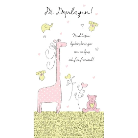 Spaderteam kort på dopdagen med giraff rosa