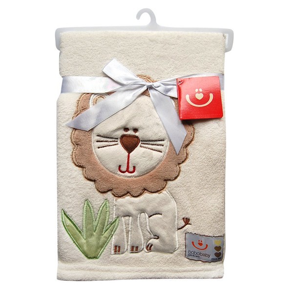 Bobobaby filt lejonmotiv ljusgrå 76x102 cm