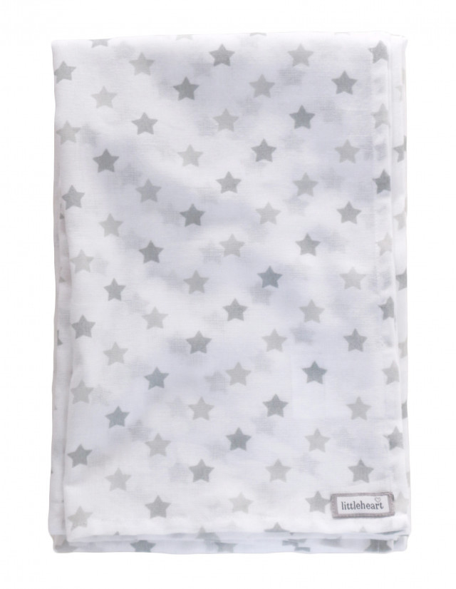 Littleheart muslinfilt star grå 80x120 cm