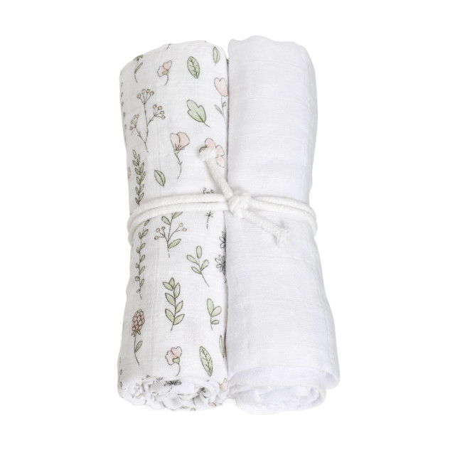 Mini dreams muslinfilt blomsteräng vit 2-pack 70x70cm