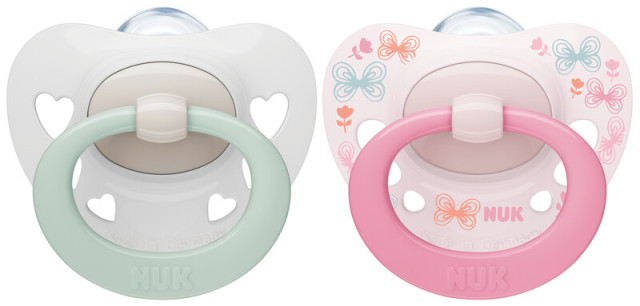 Nuk napp signature silikon 0-6mån rosa fjäril 2-pack