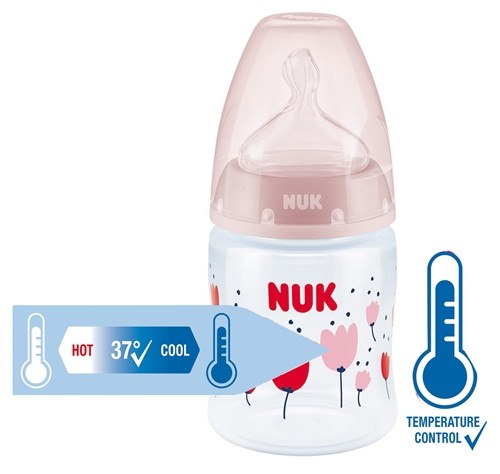 Nuk nappflaska first choice+ temperature control silikon 150ml 0-6mån rosa