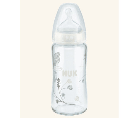 Nuk first choice+ nappflaska glas silikon 240ml 0-6 månader white