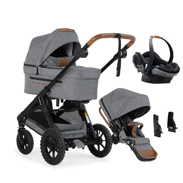 Emmaljunga NXT310 AIR ergo Outdoor Grey duovagn inkl babyskydd iZi Go Modular by BeSafe LIMITED EDITION
