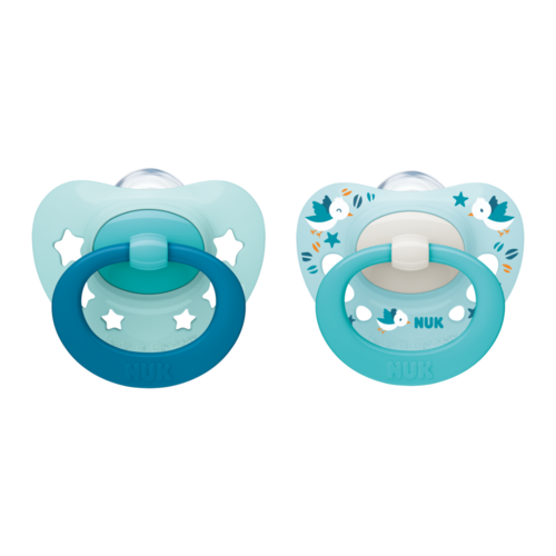 Nuk napp signature silikon 0-6mån blå fågel 2-pack