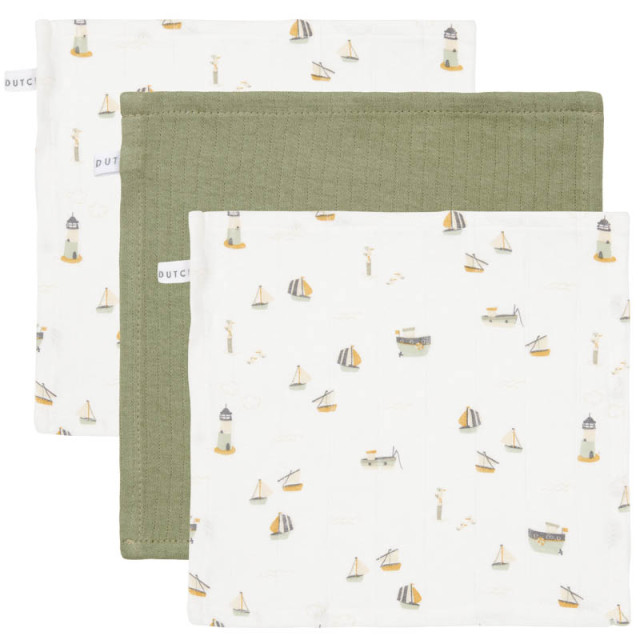Little dutch snuttefilt pure olive/sailors bay white 25x25cm 3-pack