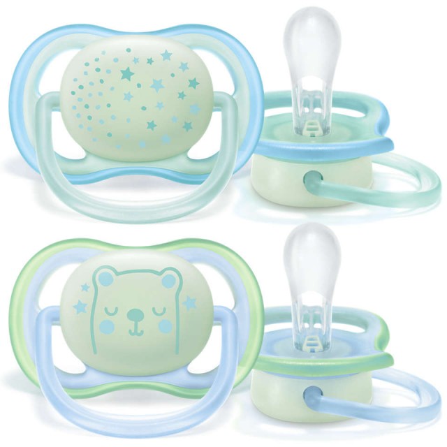 Avent napp ultra air night silikon 0-6mån blå 2-pack