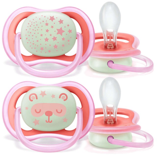 Avent napp ultra air night silikon 6-18mån rosa 2-pack