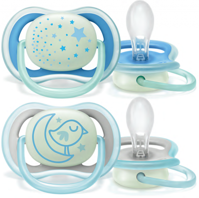 Avent napp ultra air night silikon 6-18mån blå 2-pack