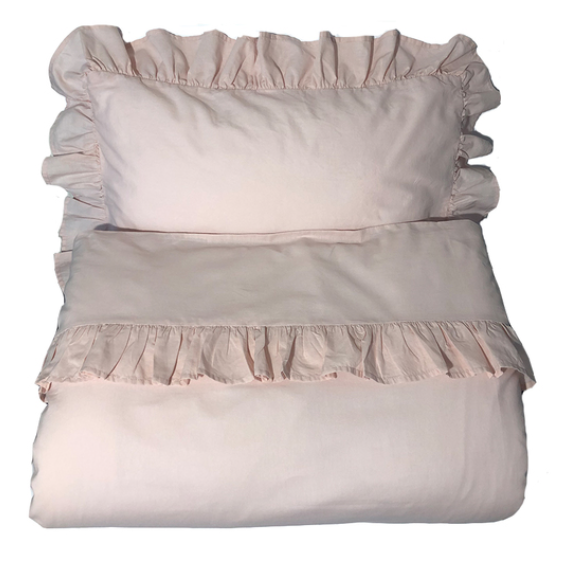 Mini dreams påslakanset med volang spjälsäng rosa