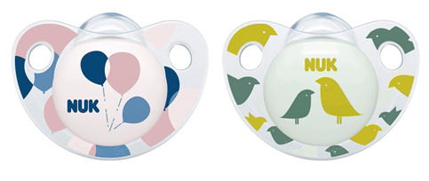 Nuk napp trendline silikon 0-6mån rosa/grön 2-pack