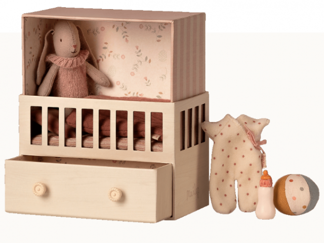 Maileg baby room med micro kanin rosa