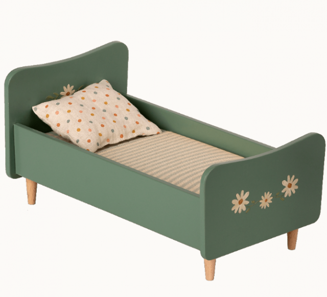 Maileg wooden bed mini mint blue