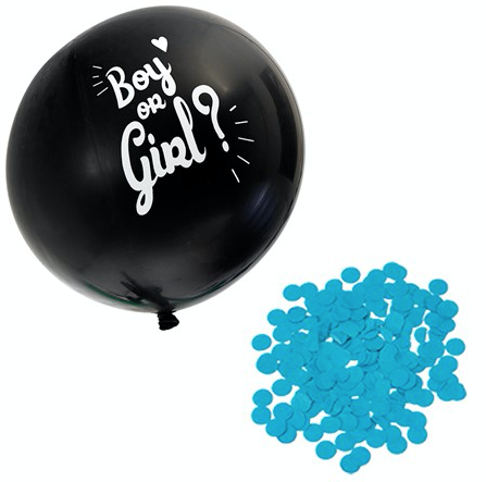Babyshower ballong flicka eller pojke blå konfetti