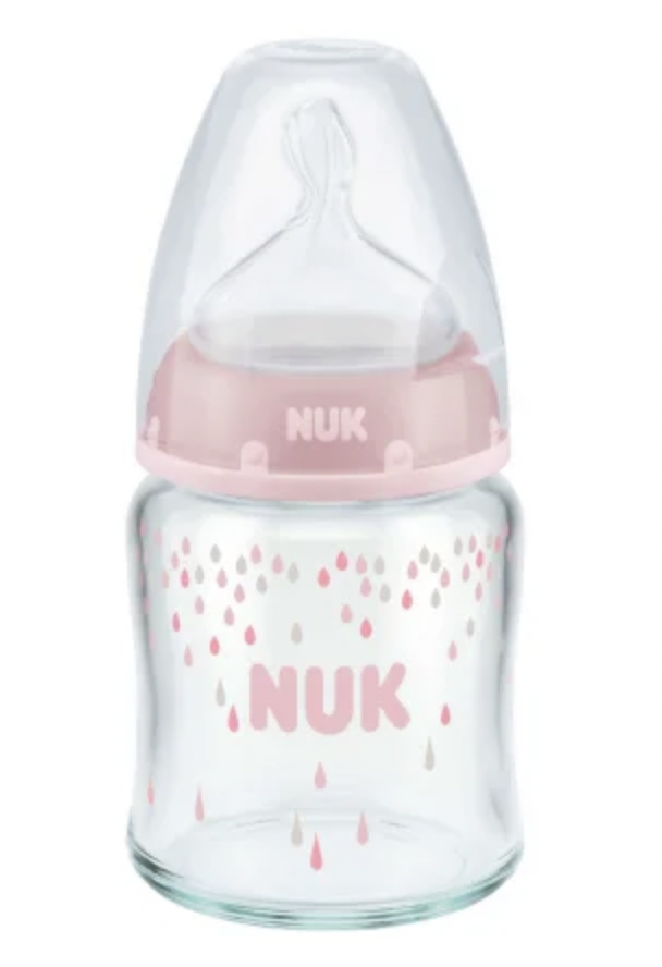 Nuk first choice+ nappflaska glas silikon 120ml 0-6 månader pink