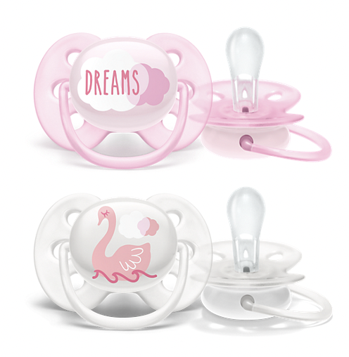 Avent napp ultra soft silikon 0-6mån rosa/vit 2-pack