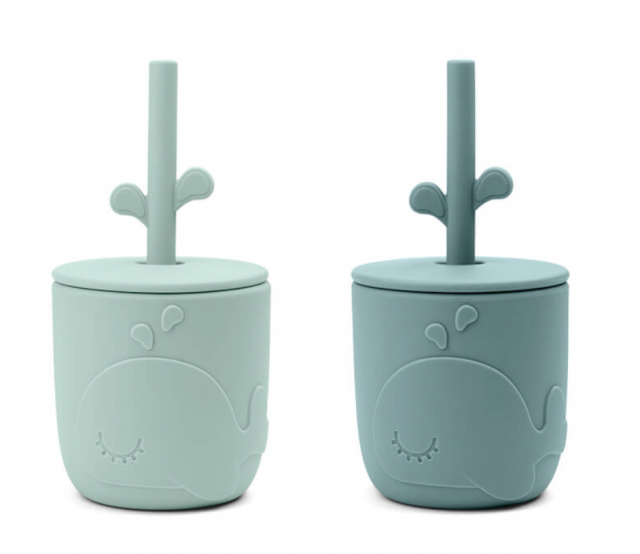 Done by deer mugg peekaboo silikon med sugrör wally blue 2-p