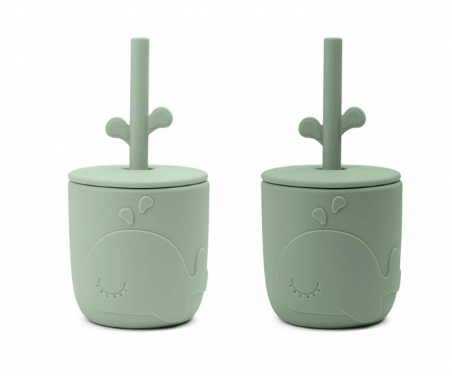 Done by deer mugg peekaboo silikon med sugrör wally green 2-p