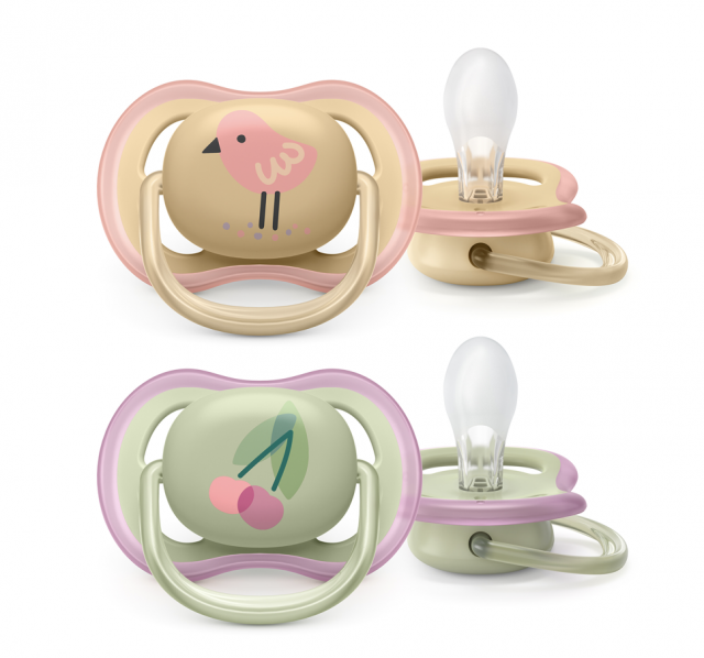 Avent napp ultra air 0-6mån silikon sand/grön mönster 2-pack