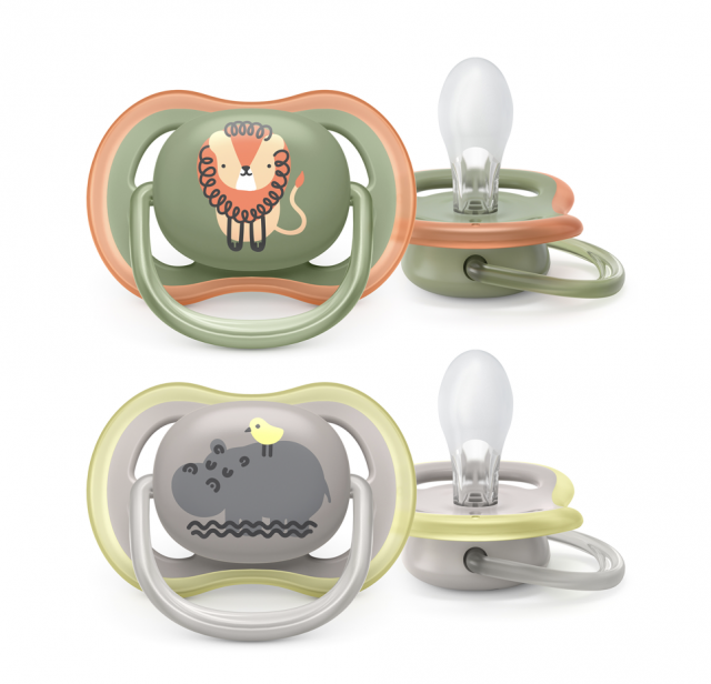 Avent napp ultra air 6-18mån silikon grön/grå mönster 2-pack