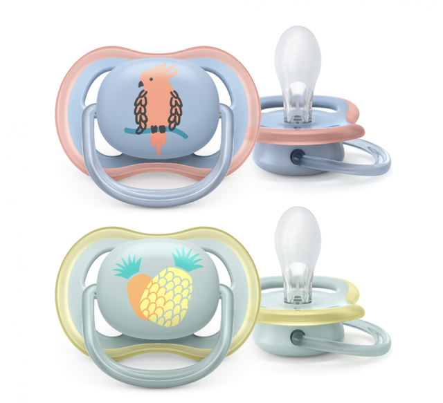 Avent napp ultra air 0-6mån silikon blå/grön mönster 2-pack