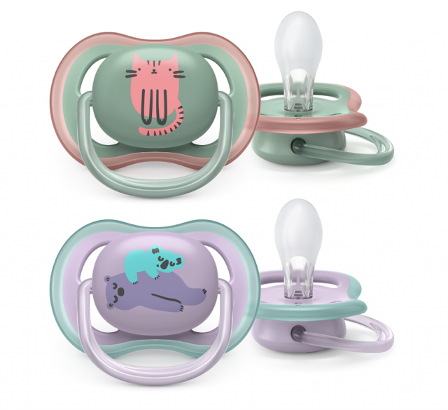 Avent napp ultra air 6-18mån silikon grön/lila mönster 2-pack