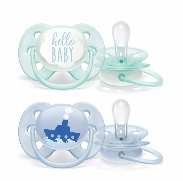 Avent napp ultra soft silikon 0-6mån blå 2-pack