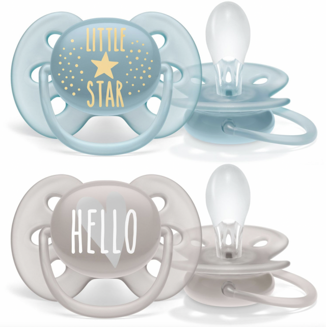 Avent napp ultra soft silikon 6-18mån blå/grå 2-pack