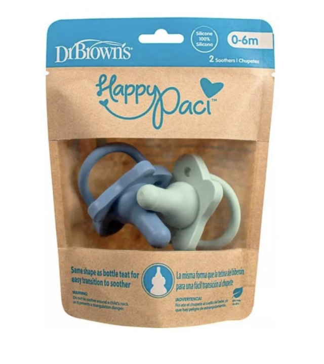 Dr brown napp happy silikon 0-6mån blue/green 2-pack