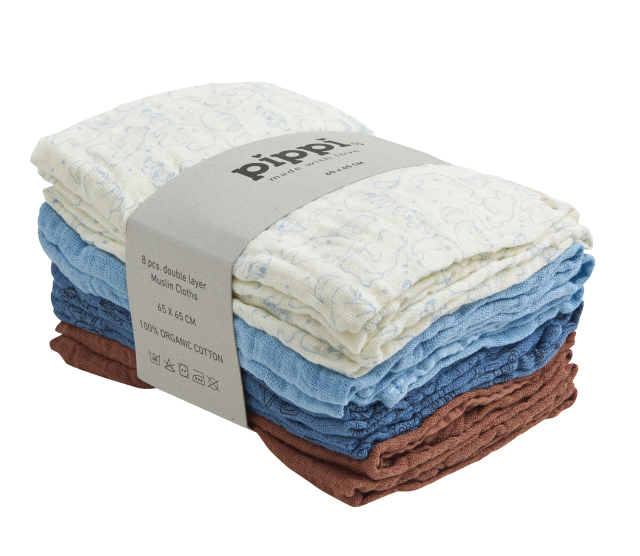 Pippi muslinfilt organic 8-pack air blue 65x65 cm