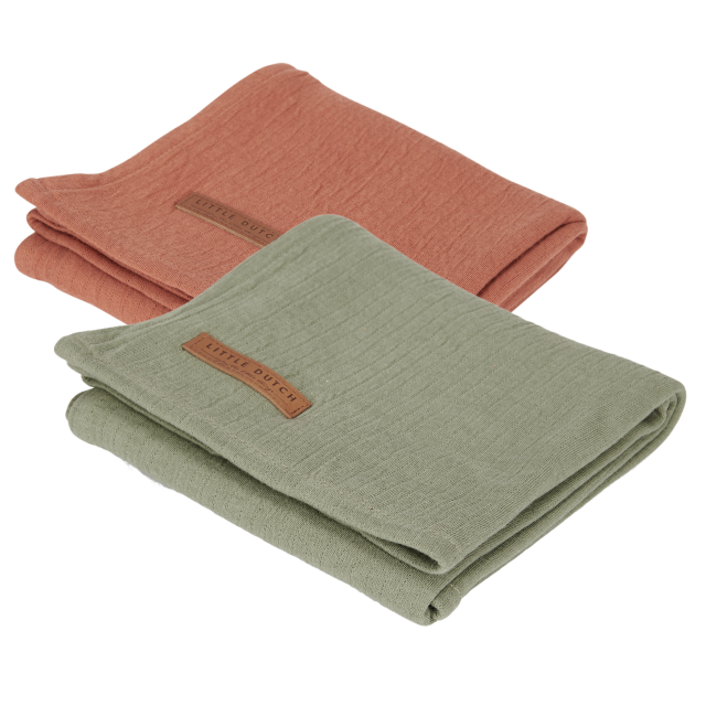 Little dutch muslinfilt little olive/rust 70x70cm 2-pack