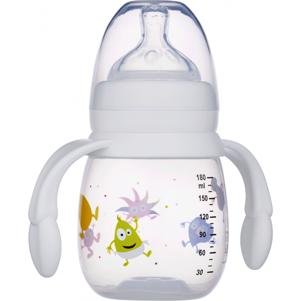 2B baby nappflaska med handtag 180ml babblarna vit